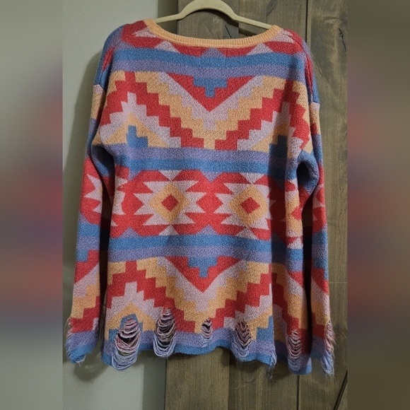 WILDFOX Desert Drive Multicolor PatternedSweater in Acid Pink. Size Small - Picture 11 of 15